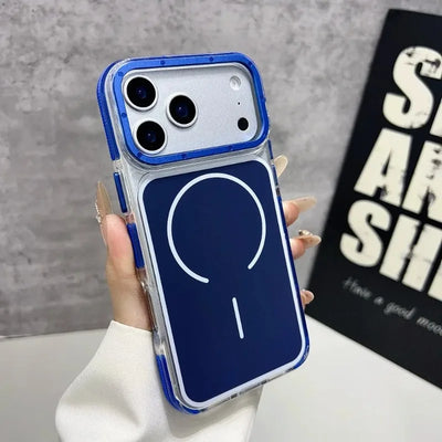 Luxury Two Tone Border Transparent Strong Magnetic Case for IPhone 18 Pro Max 17 Pro 16 15 14 13 12 Pro Max For Magsafe Cover