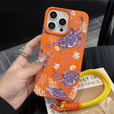 Wrist Strap Case For iPhone 18 13 14 Pro Max Cases iPhone 11 12 17 ProMax 13 15 Plus Coastal Sea Turtle With Lanyard Cover