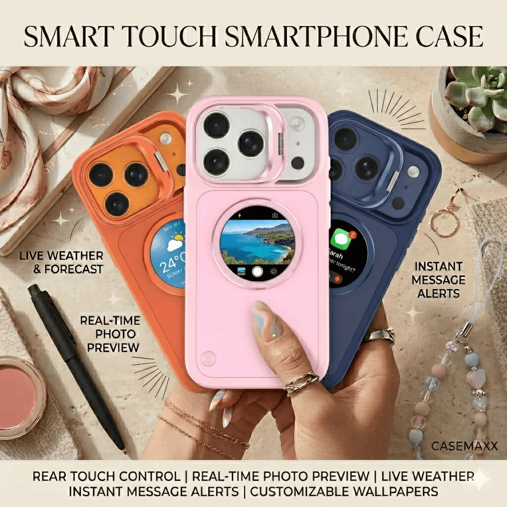Multifunctional Smart Display Window Phone Case Compatible With IPhone17/17 Pro/17 Pro Max, Carbon Fiber Texture Shockproof Cover With Rear Camera Preview, Message Notification, Music Control & Custom Dynamic Wallpaper Dial