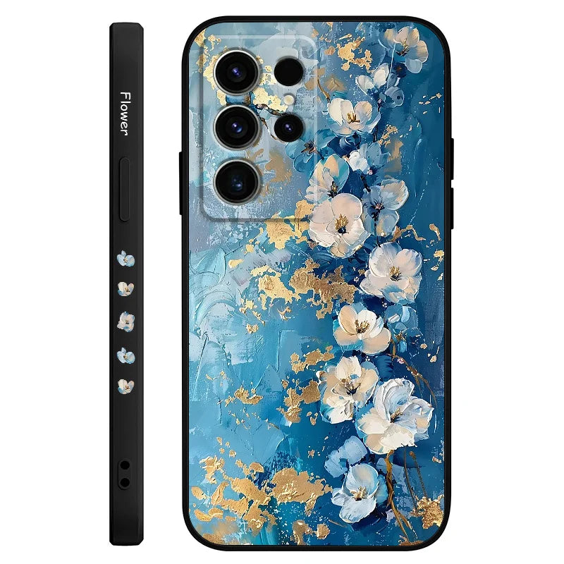 Gold Leaf Flower Phone Case For Samsung Galaxy S25 FE S24 S23 S22 S21 S20 S10 S10E Ultra Plus FE Note 20 Ultra Plus Cover