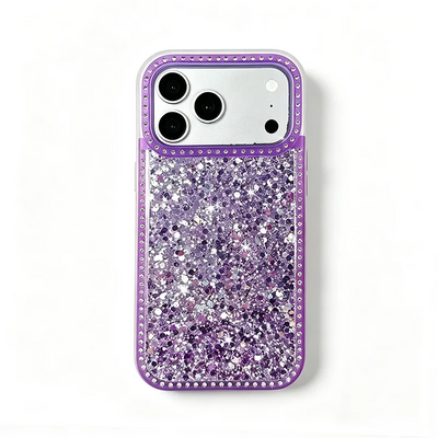 Luxury Dense Colorful Glitter Rhinestone Trim Phone Case, High Shine Glam Sparkling Crystal Decor Protective Cover Compatible with iPhone 11 12 13 14 15 16 17 Series