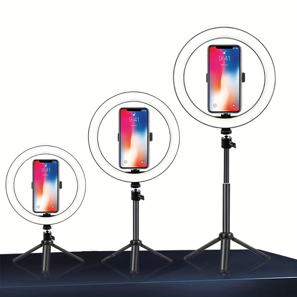 10" LED Ring Fill Light With Tripod Stand And Phone Holder Dimmable Phone Holder For Video, Photography, Selfie, Vlog, Make-up,