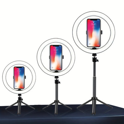 10" LED Ring Fill Light With Tripod Stand And Phone Holder Dimmable Phone Holder For Video, Photography, Selfie, Vlog, Make-up,
