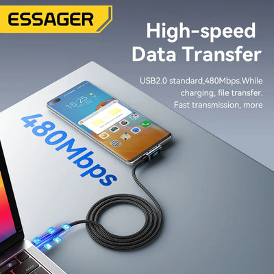 Essager PD100W USB C to Type C Cable Fast Charging Cable 90 Degree Elbow With Display For Iphone 15 Huawei Samsung Macbook Pro