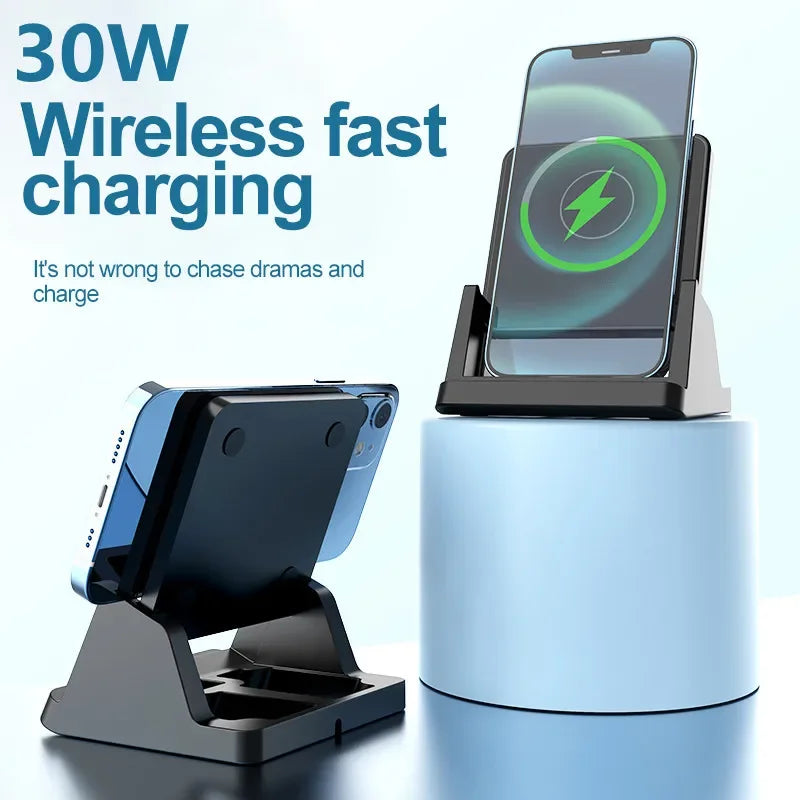 Fast Wireless Charger Pad + Holder for iPhone 17 15 14 13 12 11 Pro Max XR Samsung Galaxy Xiaomi Wireless Charging Dock Station