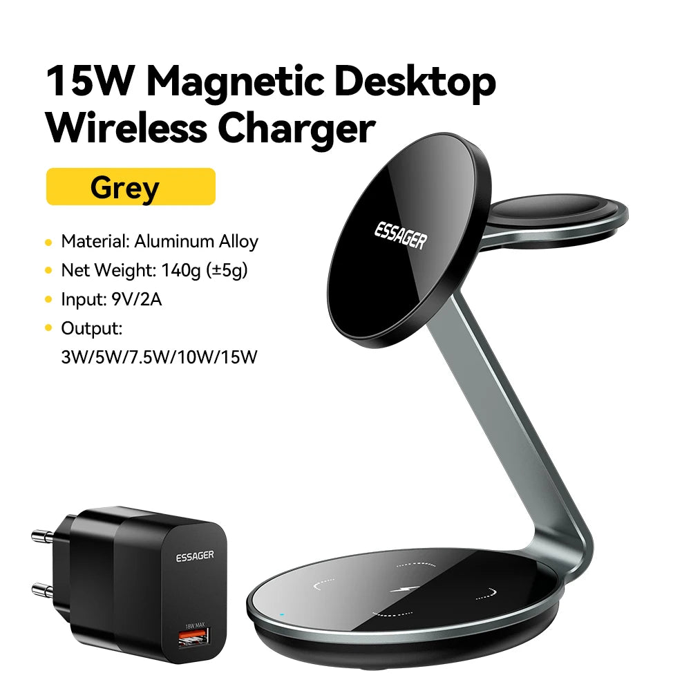 Essager 3 in 1 Magnetic Wireless Charger Bracket for Apple Watch Airpods 15W Fast Charge Dock Station for iPhone 15 14 13 12 Pro