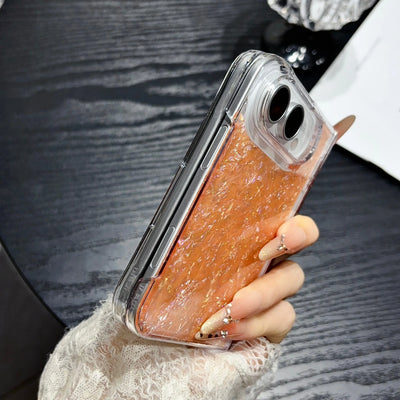 Fashion INS IMD Iridescent Shell Glitter Flip Phone Case For IPhone Duo 18 Fold Skin Feel Hinge Full-protecto Shockproof Cover