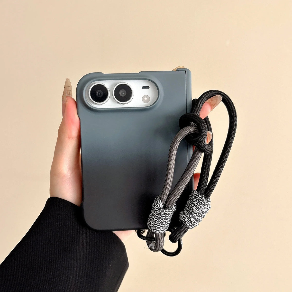 For iPhone Duo 2026 Luxury Gradient Color Hinge Protection Phone Case for iPhone DUO 18 Ultra 18Fold Wrist Strap Lanyard Cover