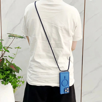 Metallic Paint Magnetic Case For Samsung Galaxy S26 S25 S24 S23 S22 Ultra FE Plus Wireless Crossbody Lanyard Strap Cover
