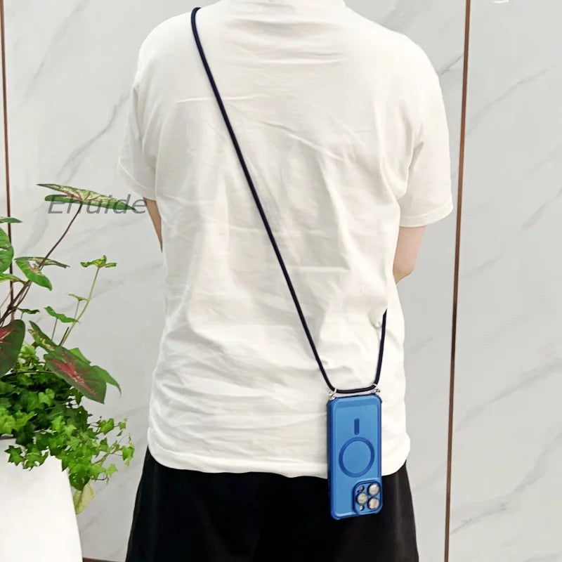 Metallic Paint Magnetic Case For Samsung Galaxy S26 S25 S24 S23 S22 Ultra FE Plus Wireless Crossbody Lanyard Strap Cover