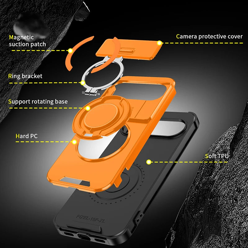 Armor Magnetic Ring Bracket Case For Google Pixel 11 10 9 Pro XL 10Pro For Pixel 9A 8A 7 Pixel 10 11 Pro Slide Lens Protect Case