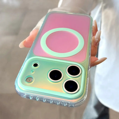 Luxury Laser Aurora Gradient For Magsafe Phone Case For iPhone 18 17 16 15 Pro Max Magnetic Wireless Charging Hard Bumper Cover