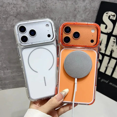Luxury Two Tone Border Transparent Strong Magnetic Case for IPhone 18 Pro Max 17 Pro 16 15 14 13 12 Pro Max For Magsafe Cover