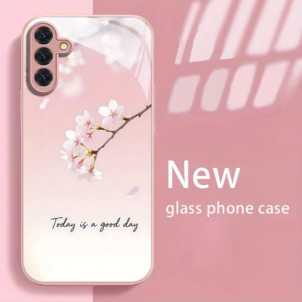 Lotus Flowers Glass Phone Case For Samsung S26 Ultra S25 S24 S23 Plus A57 5G A56 A55 A54 A53 A37 A36 A17 A26 A25 A24 Cases Cover