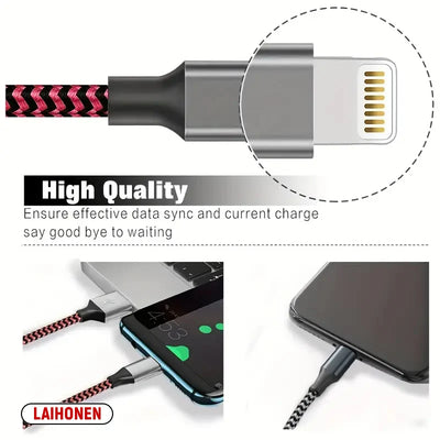 1m 2m 3m Fast Charging USB Cable for iPhone 11 12 13 14 Pro XS Max XR X 6S 7 8 Plus SE Nylon Braided Wire USB Charger Data Cable
