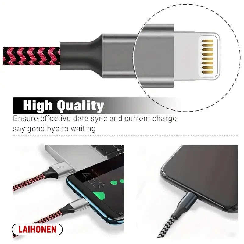 1m 2m 3m Fast Charging USB Cable for iPhone 11 12 13 14 Pro XS Max XR X 6S 7 8 Plus SE Nylon Braided Wire USB Charger Data Cable