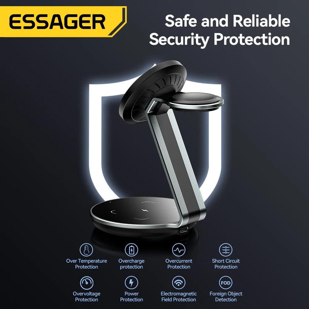 Essager 3 in 1 Magnetic Wireless Charger Bracket for Apple Watch Airpods 15W Fast Charge Dock Station for iPhone 15 14 13 12 Pro