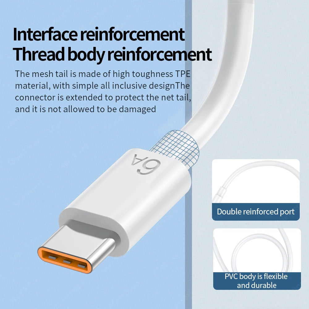 6A 120W USB C Cable Super Fast Charging Data Cord Phone Charger Cable For Huawei Mate 40 50 Samsung Xiaomi PD Type C Quick Cable