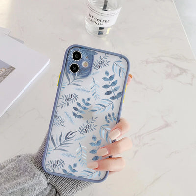 Painted Flower Phone Case For iPhone 15 13 14 12 11 Pro Max Mini 7 8 Plus SE Mini Shockproof Matte Hard Back Cover Shell Fundas