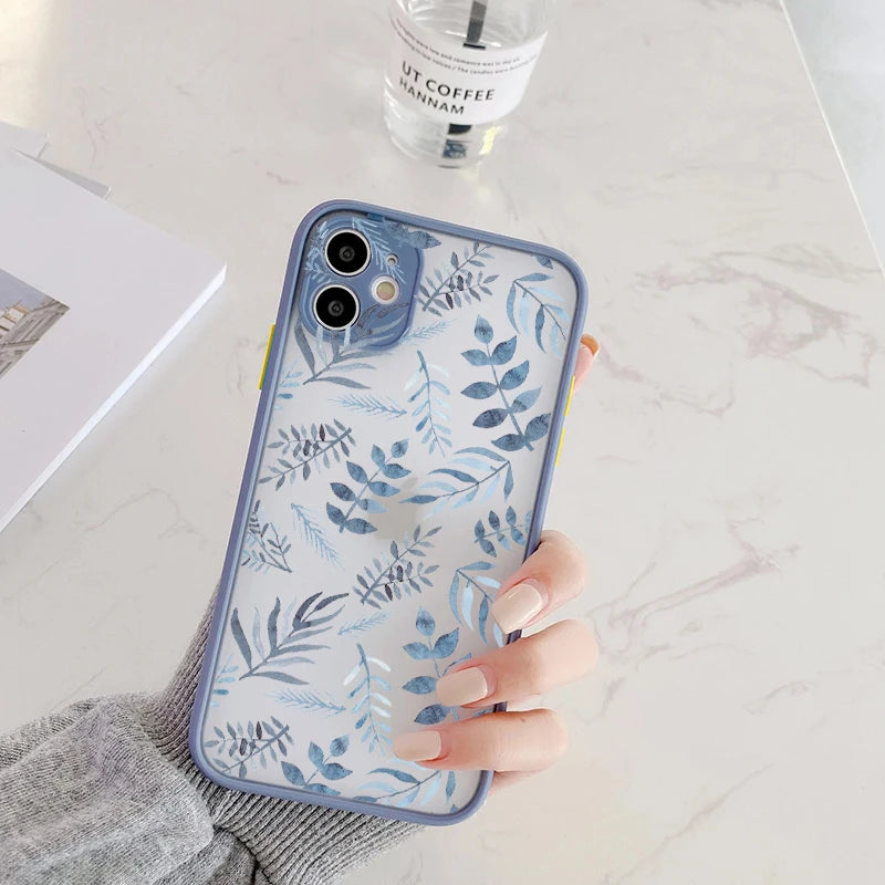 Painted Flower Phone Case For iPhone 15 13 14 12 11 Pro Max Mini 7 8 Plus SE Mini Shockproof Matte Hard Back Cover Shell Fundas