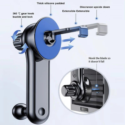 SEAMETAL Gravity Car Phone Holder Air Vent Telescopic Car Phone Mount 360-Degree Air Outlet Smartphone Support for 4.7-7 inch