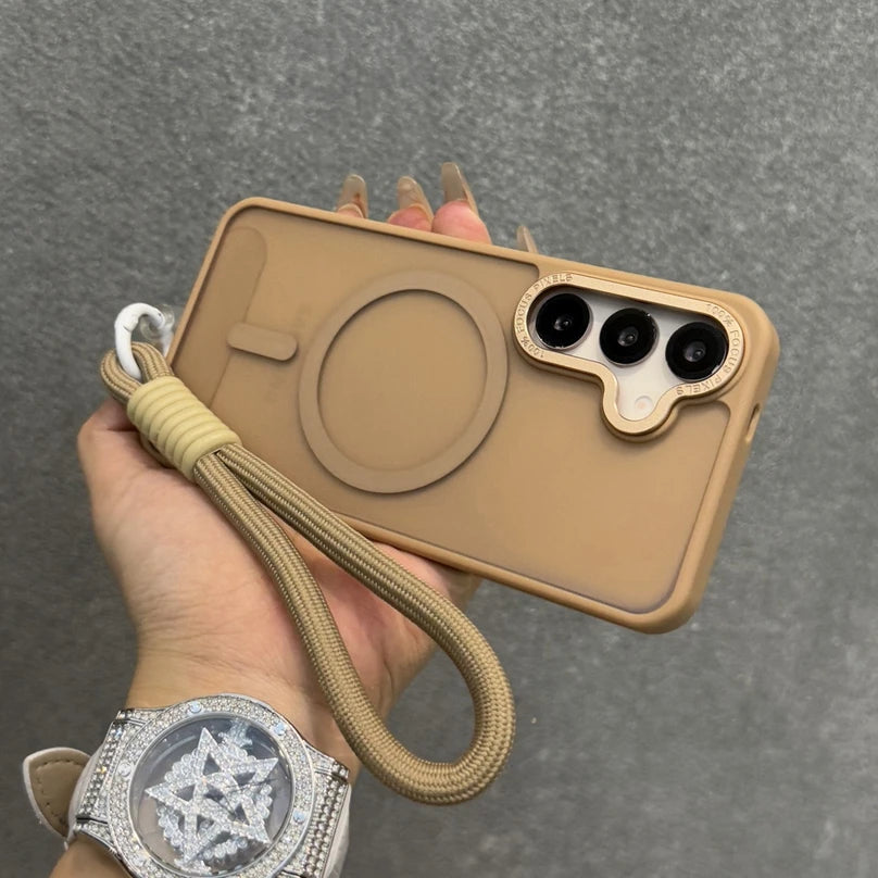 Luxury Matte Magnetic Lanyard Case for Samsung Galaxy S26 S25 Ultra S23 Plus S24 FE Hand Wrist Strap Frosted Shockproof Cover