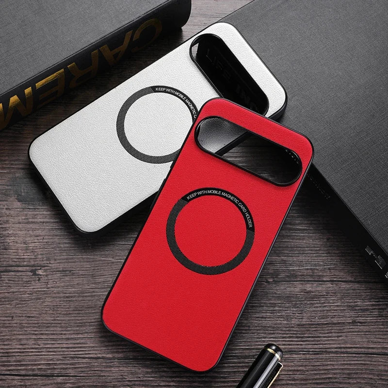 For Google Pixel 10 Pro XL Magsafe Magnetic Wireless Charging Case For Pixe 9 Pro XL 8 Pro PU Leather Shockproof Soft Cover