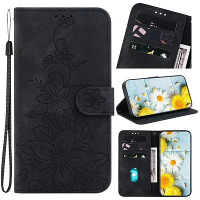 Magnetic Leather Phone Case For Google Pixel 10A 5 6A 8 9A 7 7A Pro Pixel 9 10 Pro XL Embossed Lilies Flip Cover Wallet Case