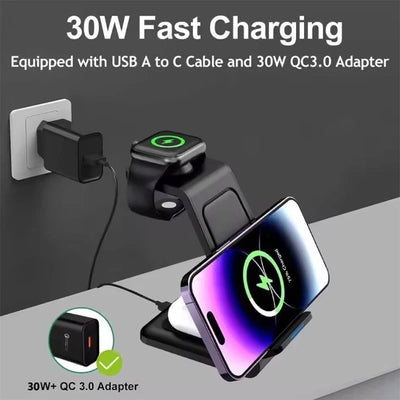 Desktop Universal Wireless Charger 2025 Innovative Products 3 in 1 Wireless Charger 30W Fast Charger for iPhone