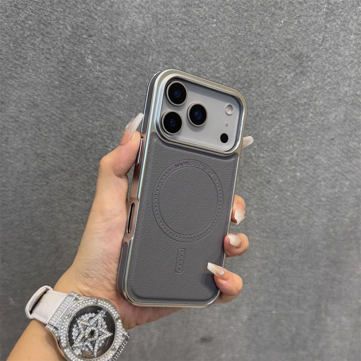 Luxury Leather Magnetic Phone Case for iPhone 17 16 15 Pro Max Plating Frame Original Business Magnets Charging Shockproof Cover