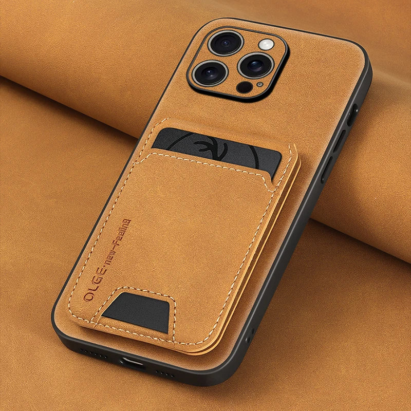 Luxury leather card holder phone case for iPhone 16E 16 17 15 14 13 11 Pro max wallet card bag PU leather shockproof back cover