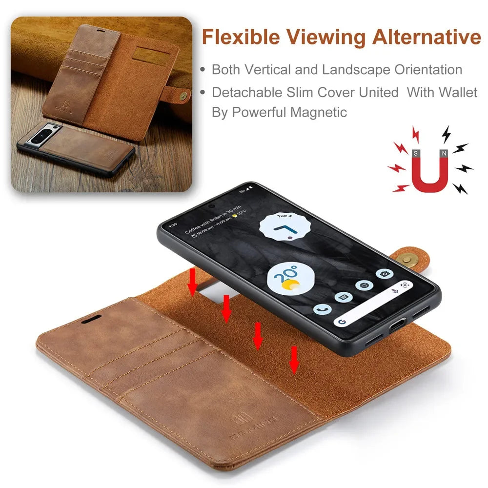 Luxury 2 in 1 Leather Detachable Hold Card Wallet Magnetic Flip Phone Cover Case For Google Pixel 8 Pro 5A 6 6Pro 6A 7 7A 9 10A