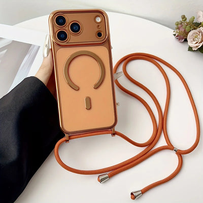 Luxury Necklace Cord Rope Lanyard Plating Magnetic Clear Phone Case For iPhone 17 16 14 12 13 15 Pro Max Air For Magsafe Cover