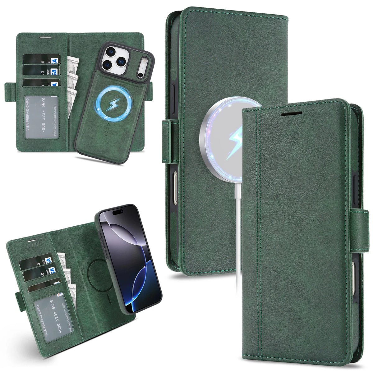 2-in-1 Detachable Leather Wallet Case for iPhone 18 17 16 15 14 13 12 Pro Max 17e 16e Magnetic Luxury Business Protective Cover