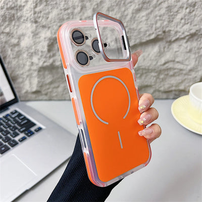 Magnetic Lens Bracket Phone Case For iPhone 17 16 15 14 13 12 11 Pro Max XR XS For Magsafe Hard Acrylic Shockproof Bumper Cover