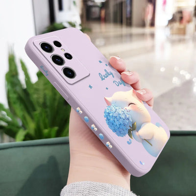 Blue Silk Cat Phone Case For Samsung Galaxy S25 FE S24 S23 S22 S21 S20 S10 S10E Ultra Plus FE Note 20 Ultra Plus Cover