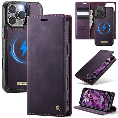 Magnetic Flip Leather Phone Case for iPhone 17 Pro Max 17E Air 16 Plus 15 14 13 12 11 Wireless Charging Wallet Cards Cover Coque