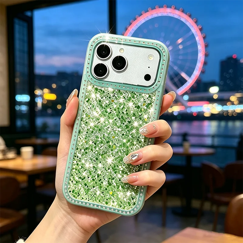 Luxury Dense Colorful Glitter Rhinestone Trim Phone Case, High Shine Glam Sparkling Crystal Decor Protective Cover Compatible with iPhone 11 12 13 14 15 16 17 Series