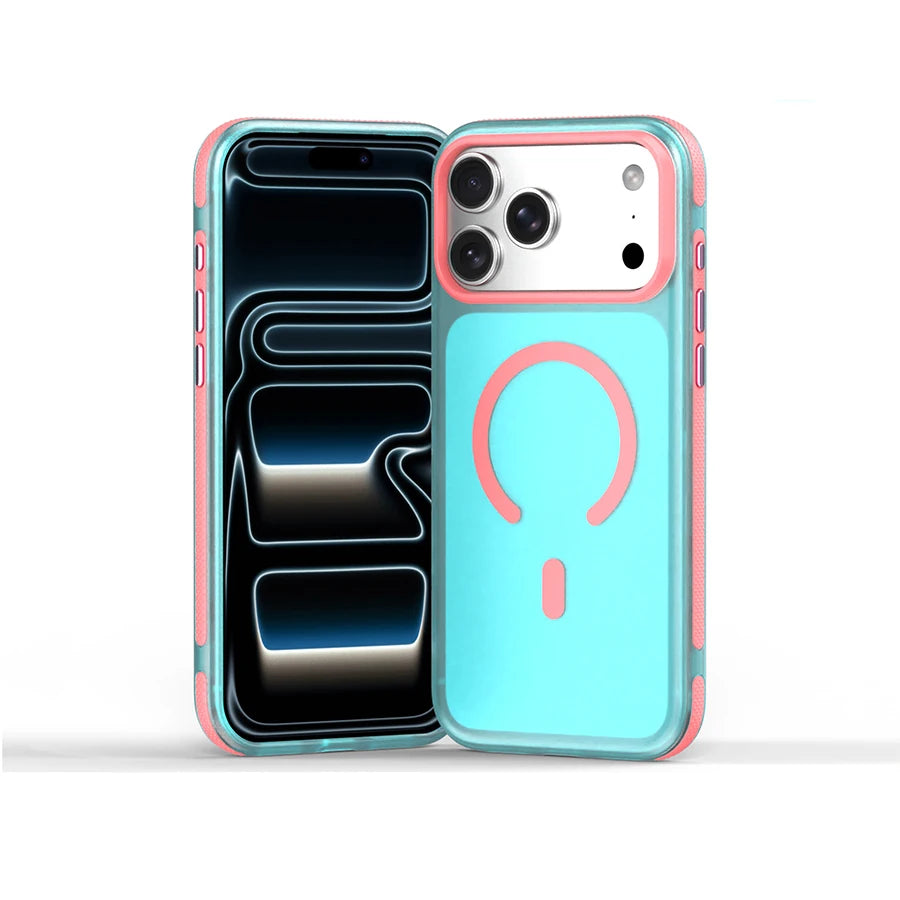 Dopamine Color Block Magnetic Phone Case for iPhone 17/17 Pro Max,16 Pro, 15 14, 13 Translucent Matte Full-Coverage Shockproof Cover with Raised Camera Protection, Compatible with MagSafe Wireless Charging