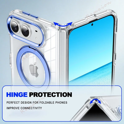 Magnetic 360 Metal Stand Phone Case For iPhone Fold 18 DUO 18Fold Magsafe Clear Hinge Protection Shockproof Protector Cover