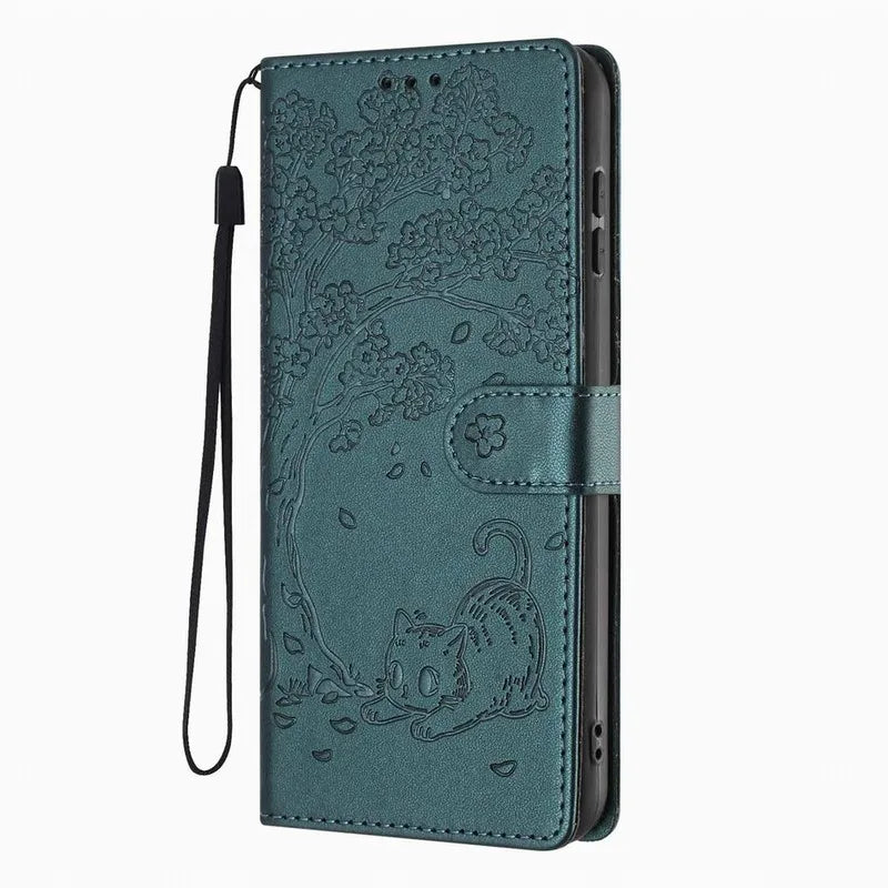 Lovely Cat Tree Case For Samsung Galaxy S5 S7 S6 Edge S20 FE S10E S10 S9 S8 Note 8 9 20 Ultra 10 Plus Pro Cash Wallet Fundas