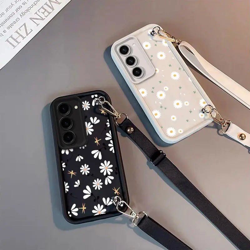 S 23 White Flower New Sky Eye Lanyard Phone Case For Samsung S23 S23FE S24 S24Plus S23Plus S21FE S22Plus S21 S22 S23Ultra Cover