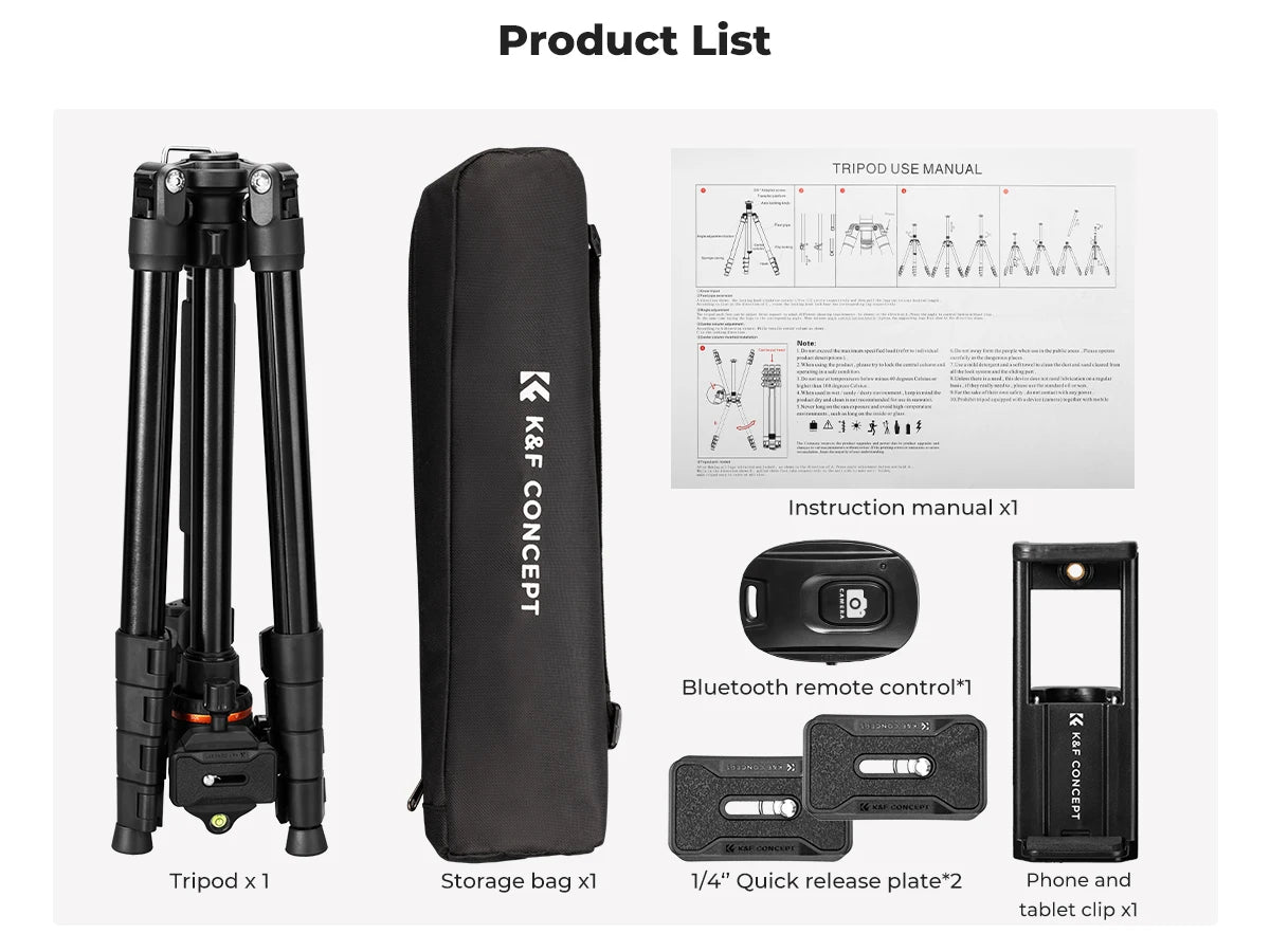 K&F CONCEPT 192cm Camera Tripod with 360 Degree 17.6lbs Load Ball Head Detachable Monopod Heavy Duty DSLR Tripods O275A5+BH-36