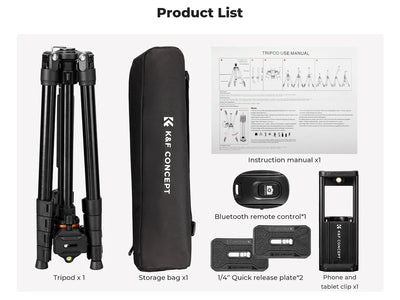 K&F CONCEPT 192cm Camera Tripod with 360 Degree 17.6lbs Load Ball Head Detachable Monopod Heavy Duty DSLR Tripods O275A5+BH-36