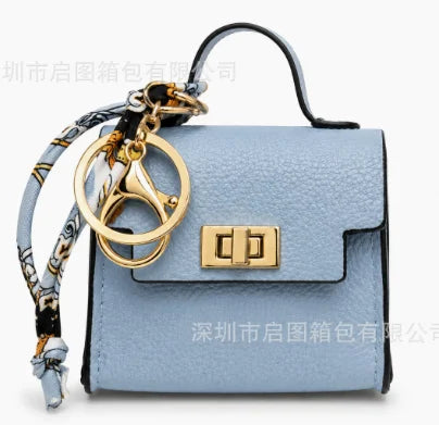 Luxury Fashion Mini Headphone Bag For Airpods 4 3 2 Pro 2 Galaxy Buds 3/3Pro Leather Purse Pendant Mini Keychain