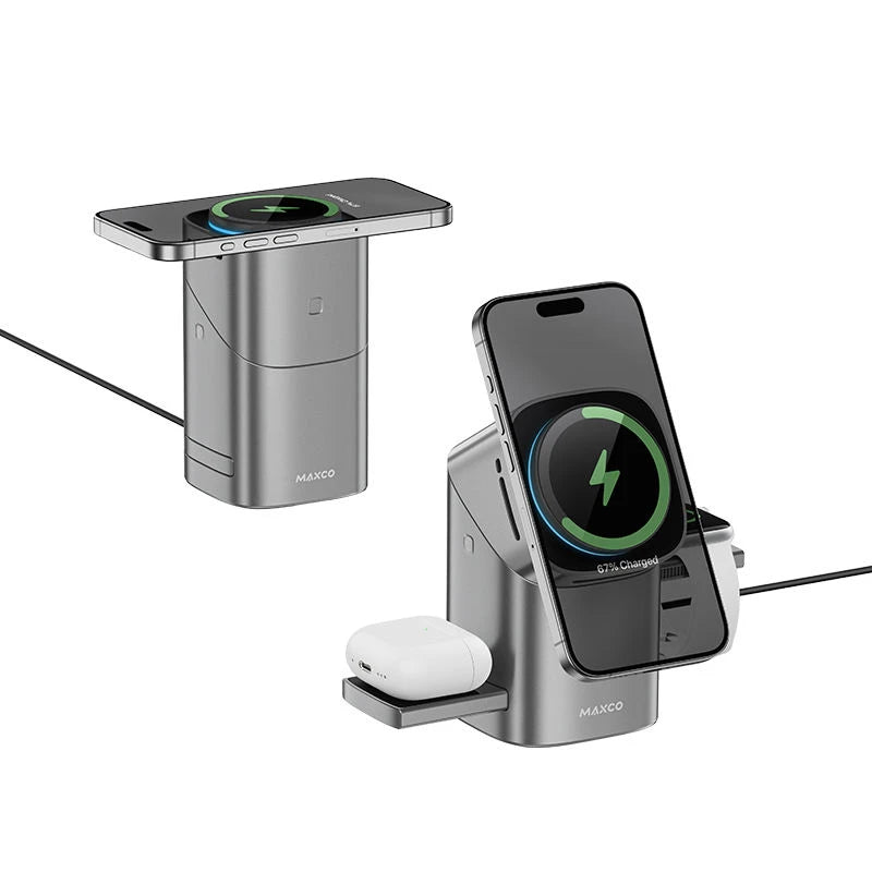2026 Qi2 Automatic Touch Magnetic Multi-function 3 in 1 Wireless Charger for Iphone17 16 15 14 13 Pro Max Iwatch Airpods Charger