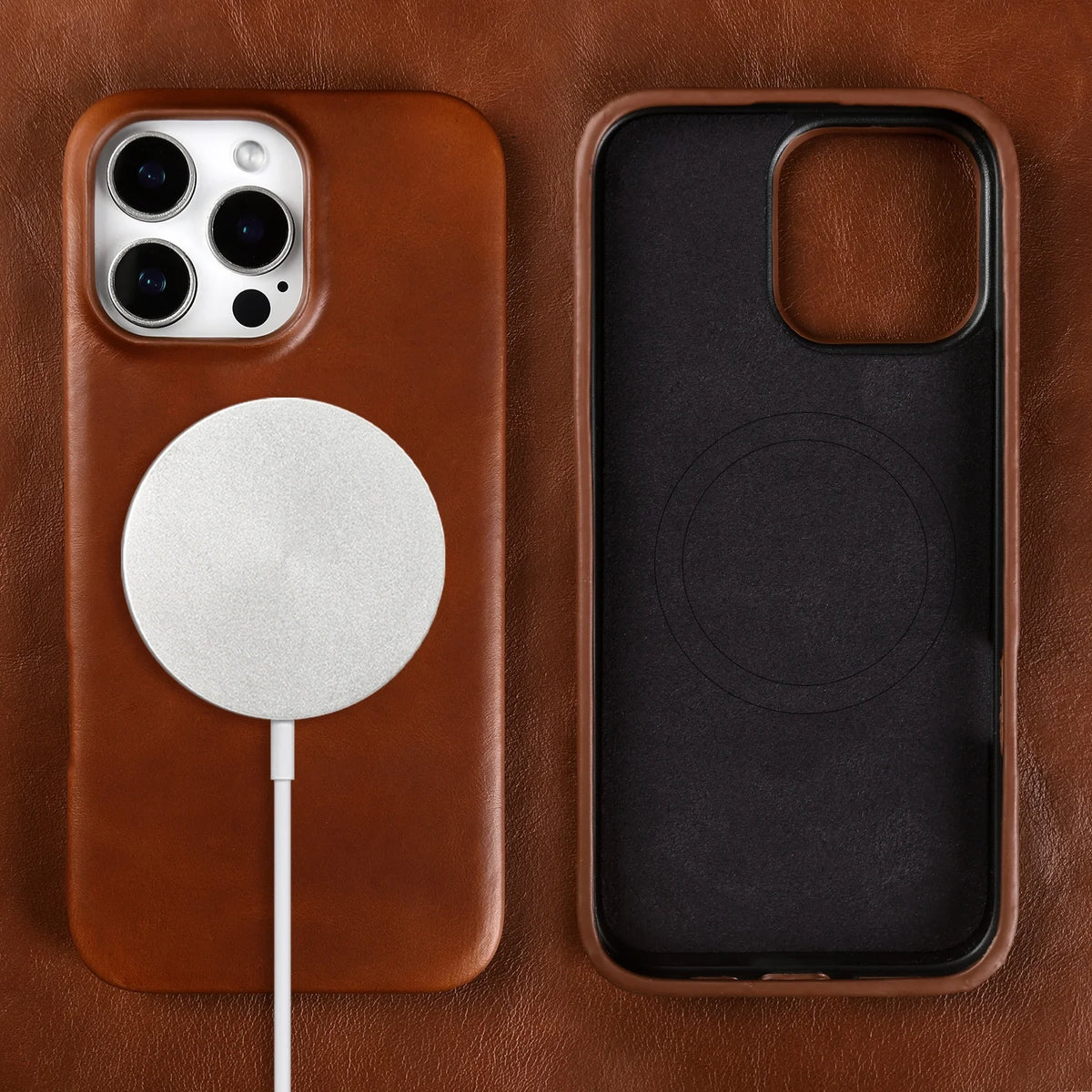 Vintage Full Wrapped Genuine Leather Case for Iphone 18 Pro Max 17 16 15 14 13 12 Business Oil Wax Magnetic Magsafe Phone Cover