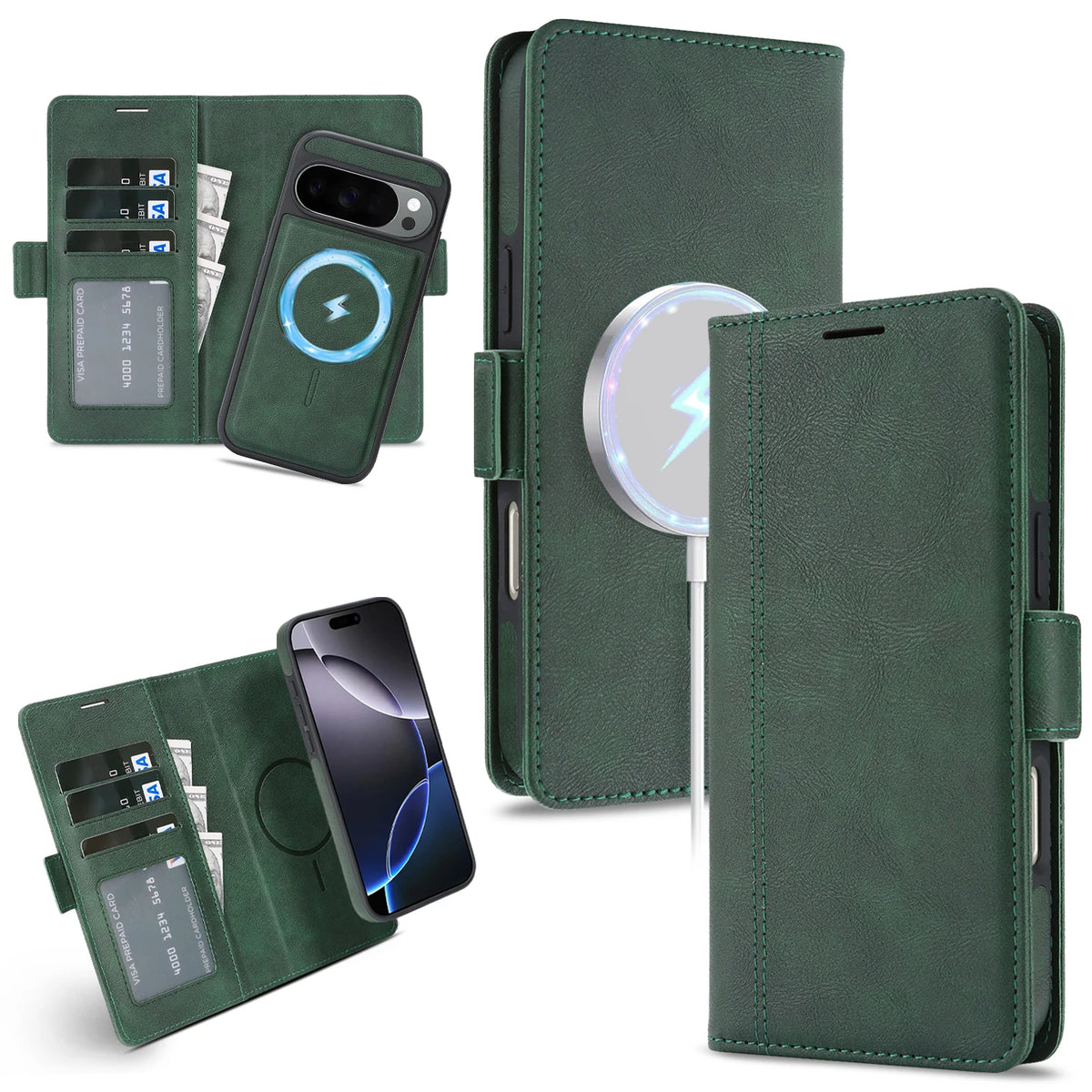 Wireless Charging Magnetic Phone Case For Google Pixel 10Pro XL 9Pro 10 9 9A Magsafe Wallet Case Phone Cover Cash Cards Slot