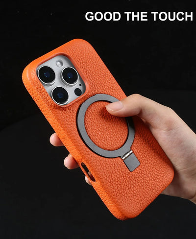Magnet Ring Stand Phone Case for IPhone 18 Pro Max 17e 16 15 13 14 12 11pro Cover Genuine Leather Case Magnetic Back Cover Cases