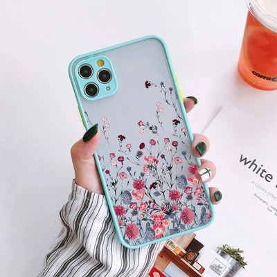 Painted Flower Phone Case For iPhone 15 13 14 12 11 Pro Max Mini 7 8 Plus SE Mini Shockproof Matte Hard Back Cover Shell Fundas